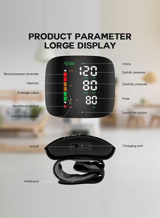 INTELLI SYSTEM Blood Pressure Monitor Digital Wrist Blood Pressure Machine Adjustable Cuff Bp Detector 2x99 Readings Memory Large Display Voice with Carrying Case Automatic Blood Pressure Wrist Detector Watch - Image 2